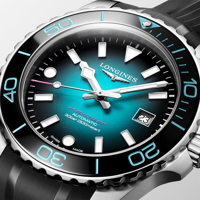 Longines HydroConquest Commonwealth Games edition steel case with black ceramic bezel and teal numerals