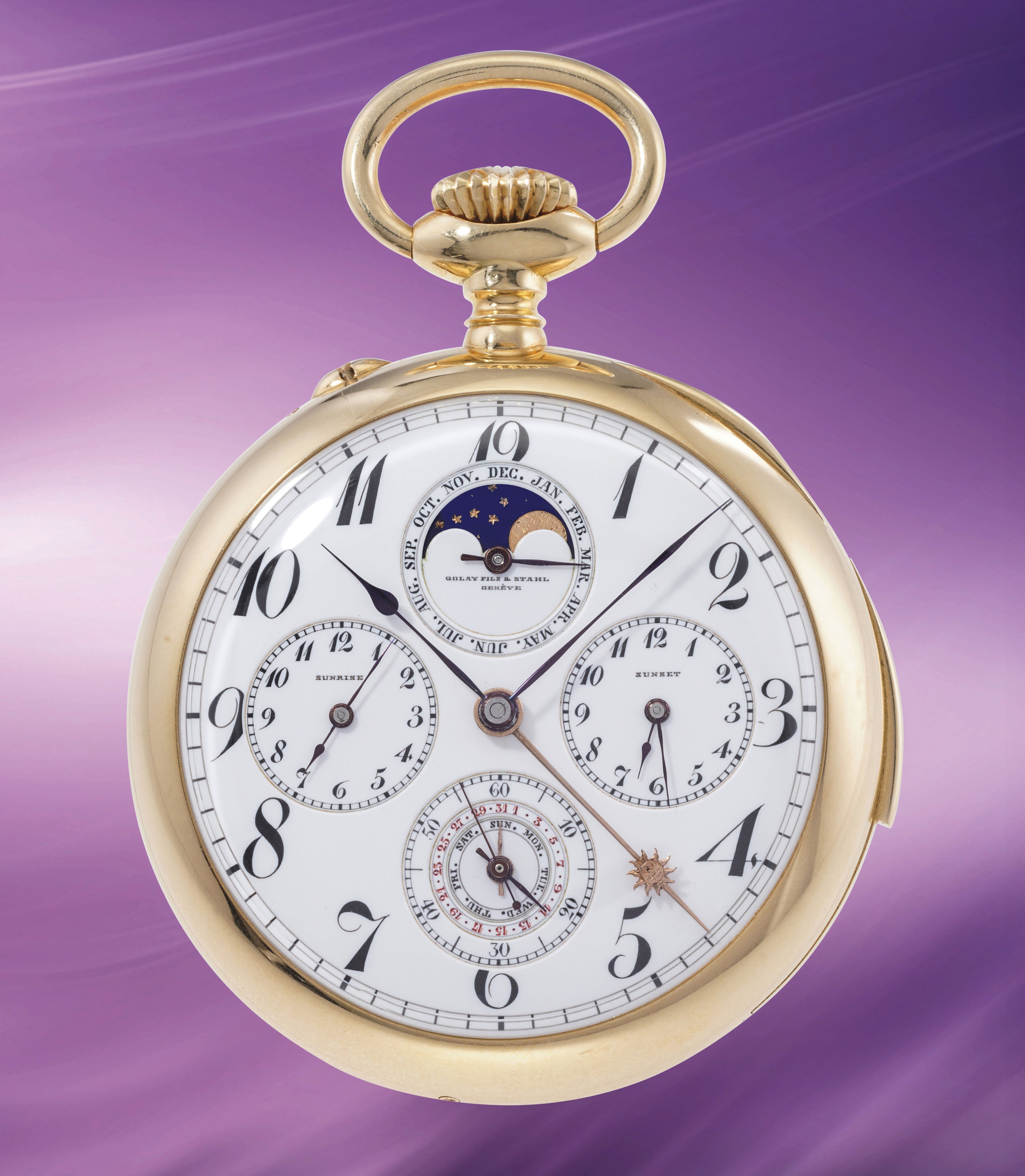 Golay Fils & Stahl Maharaja Patiala pocket watch — 18k yellow gold openface grande complication, circa 1910