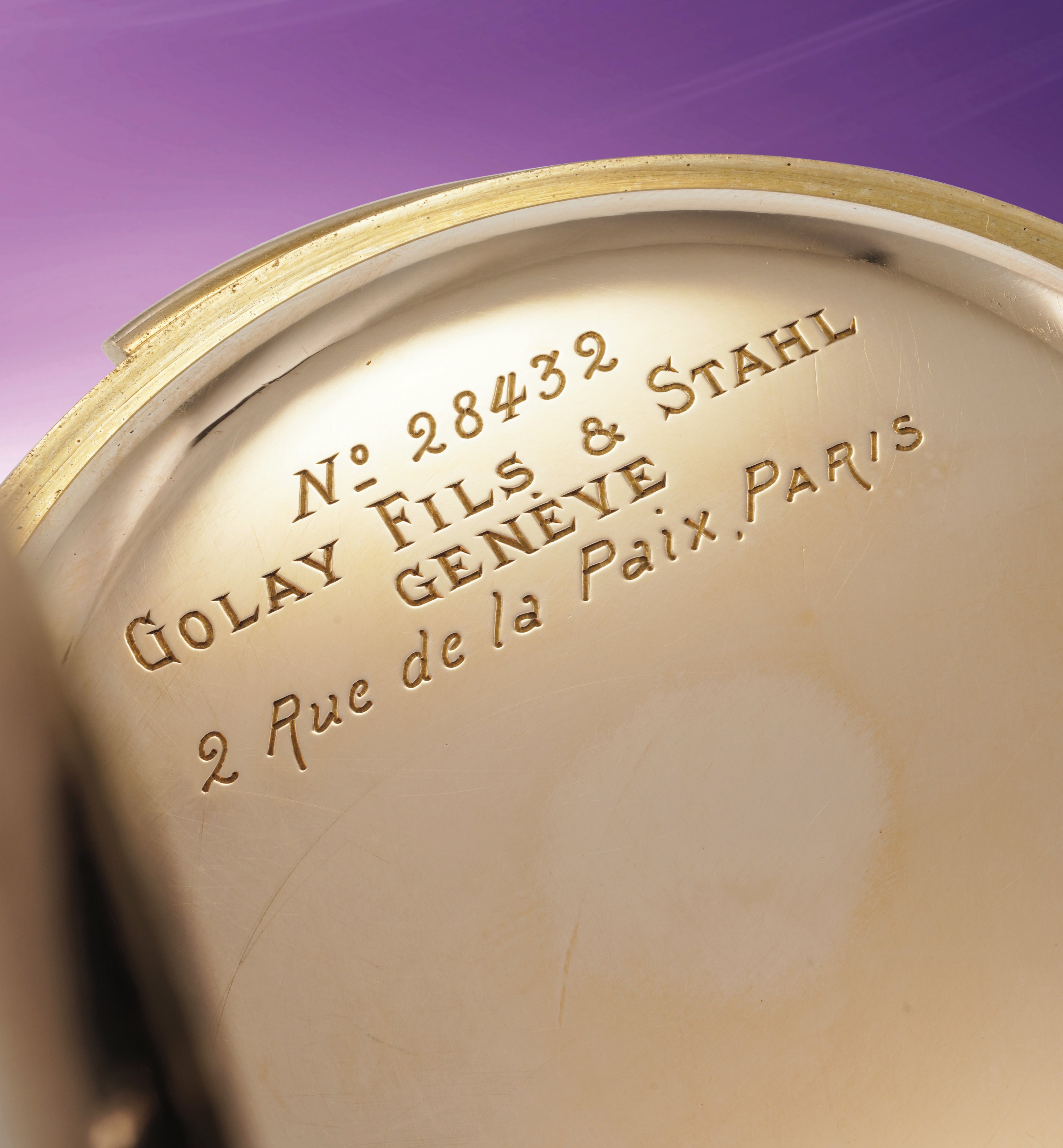 Golay Fils & Stahl Maharaja Patiala pocket watch — dial detail showing moonphase, perpetual calendar and equation of time hand