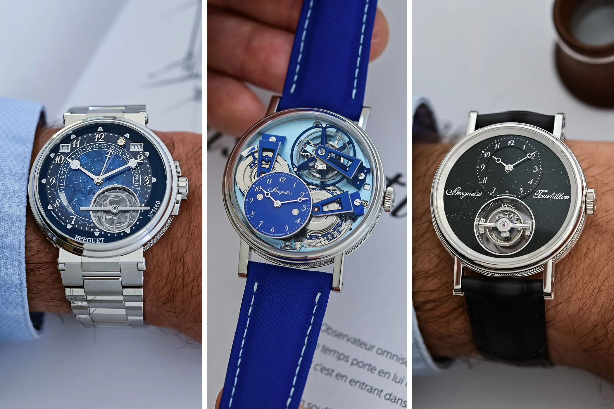 Breguet Marine Tourbillon Équation Marchante 5887PT — platinum case, luminous grand feu enamel dial depicting Paris night sky of June 26 1801, anchor-shaped hands