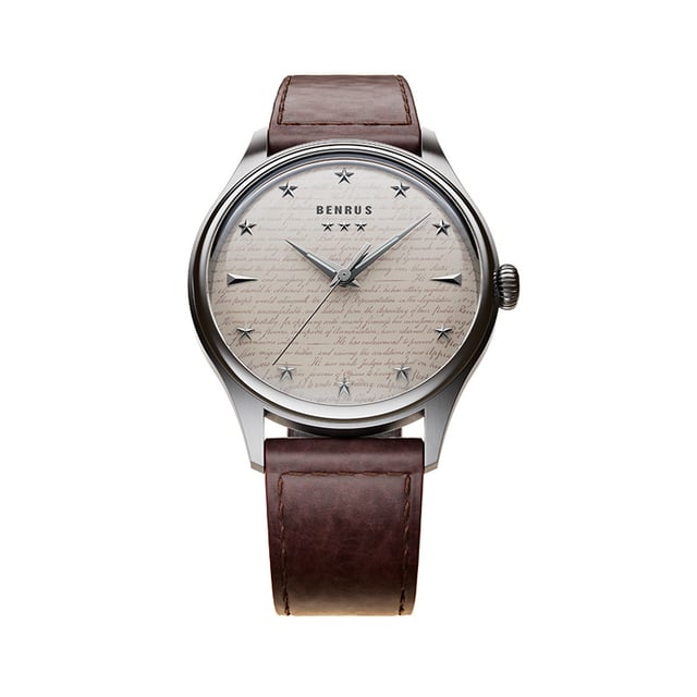 Benrus #3061 250th Anniversary Limited Edition — an American watch brand marking America's Semiquincentennial with Declaration of Independence dial detail