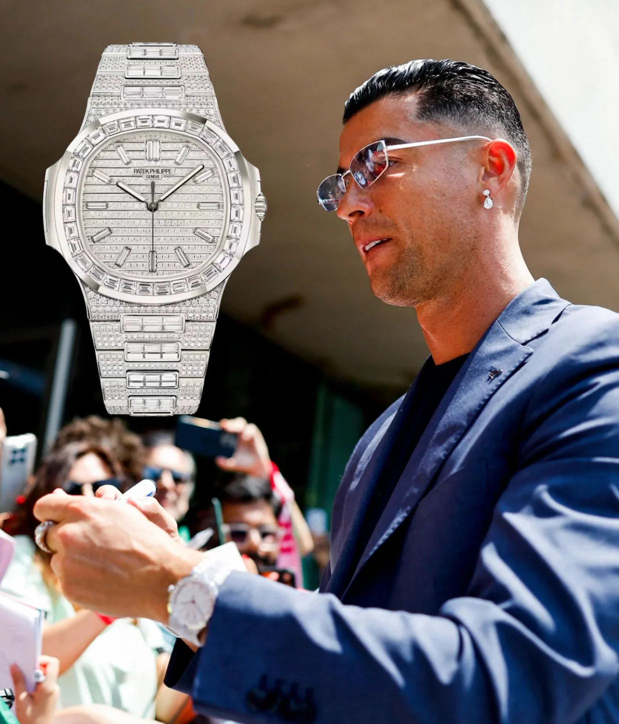 Cristiano Ronaldo at FIFA World Cup 2026 with the Patek Philippe Nautilus Haute Joaillerie Ref. 5811/1460G — 195 baguette-cut diamonds totalling 13.27 carats