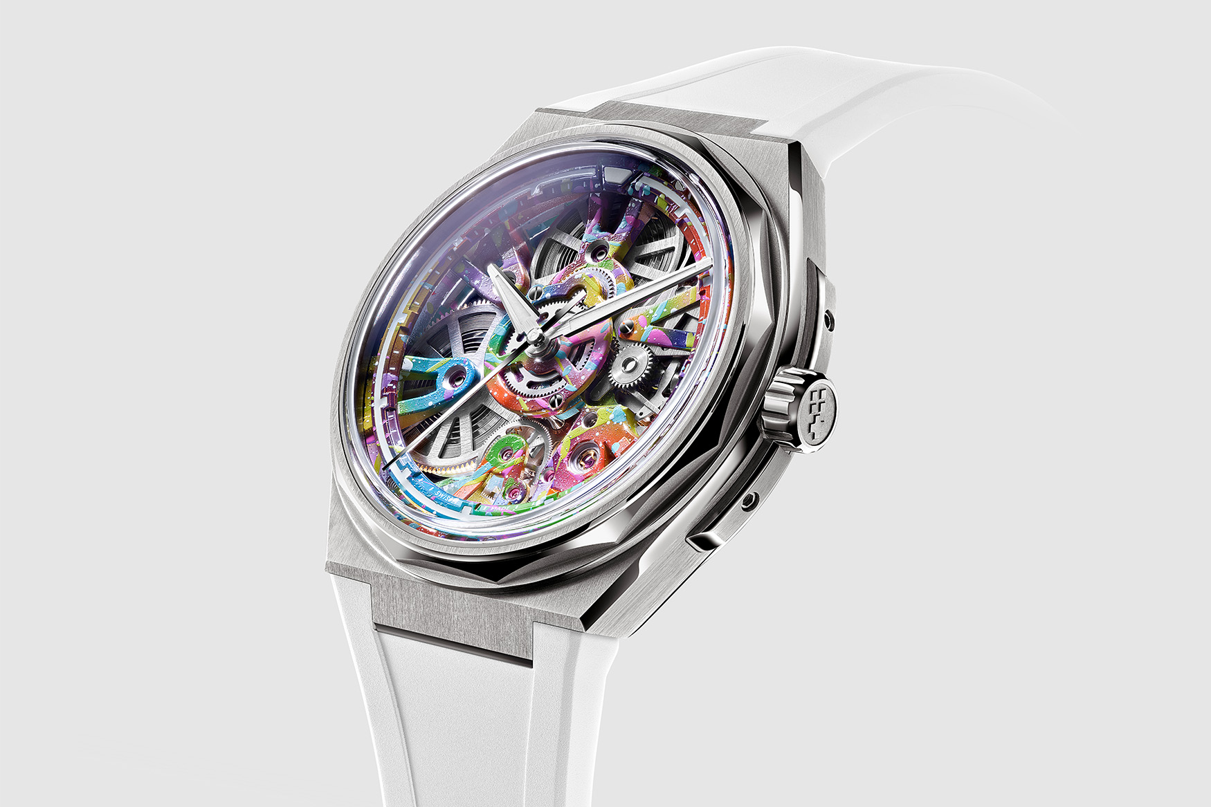 Christopher Ward Twelve Xander — front view showing the hand-painted movement bridges and twin-barrel architecture through the skeletonised dial