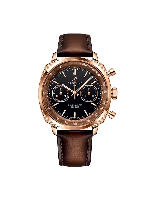Breitling Top Time Aston Martin DB5 red gold edition — 18k red gold case with natural black onyx dial, first-ever stone dial from Breitling
