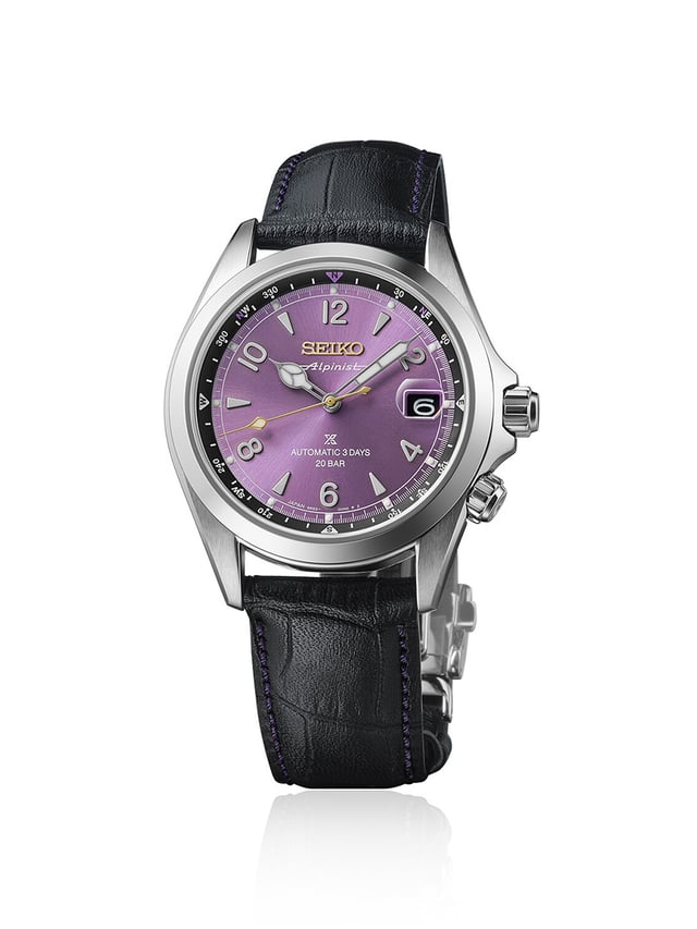 Seiko Prospex Land Alpinist 145th Anniversary HBC006J1 — Edo Murasaki purple dial with compass inner ring and gold Alpinist logo