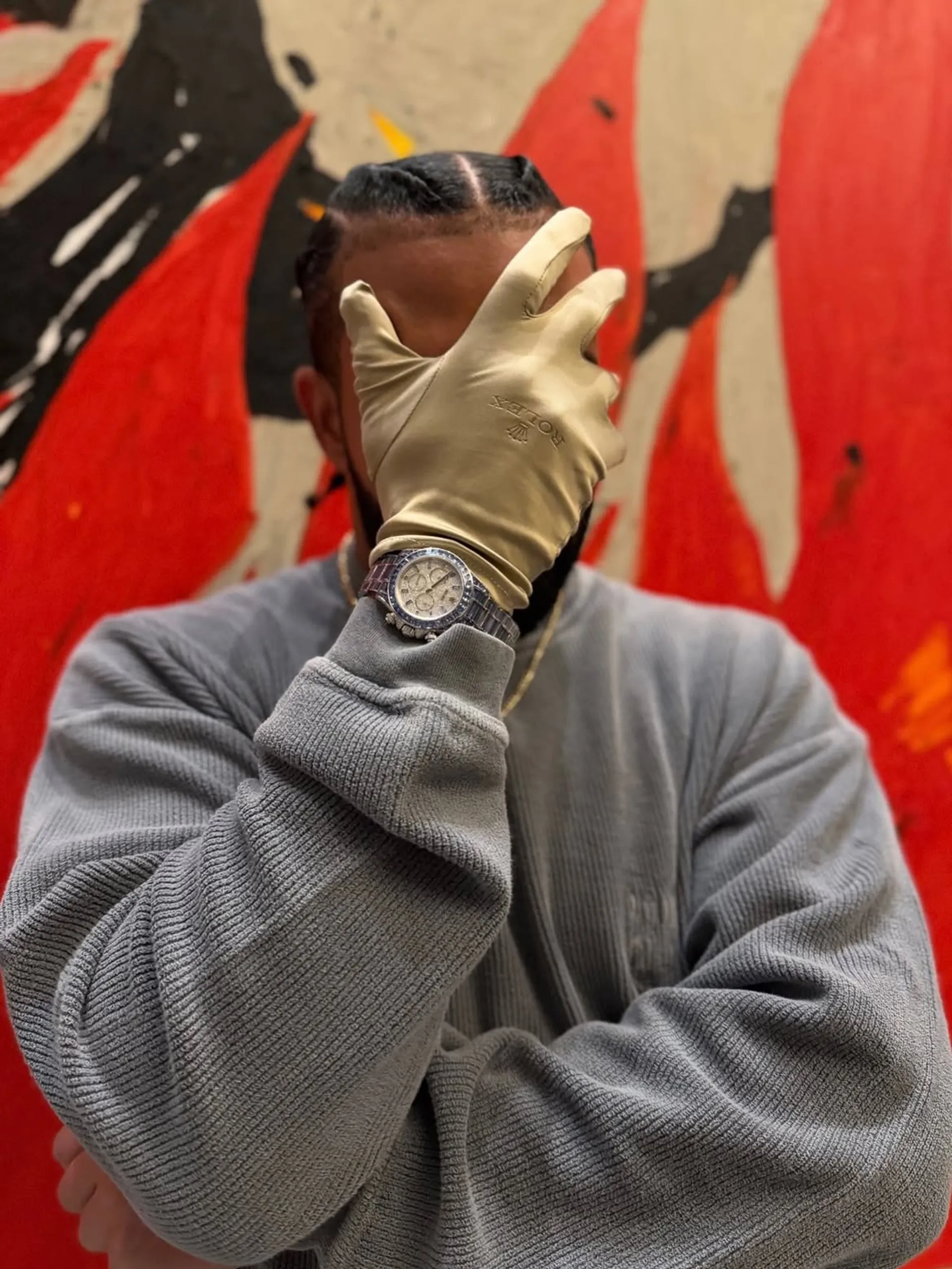 Drake Rolex Ice Gradient Daytona caseback — FREEZE THE WORLD engraving in blue letters on the 18k white gold case, referencing the Iceman album era