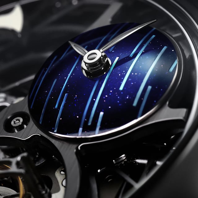 H. Moser Endeavour Cosmic Rain aventurine sub-dial close-up — mother-of-pearl strips over fumé aventurine creating meteor shower effect at 2 o'clock