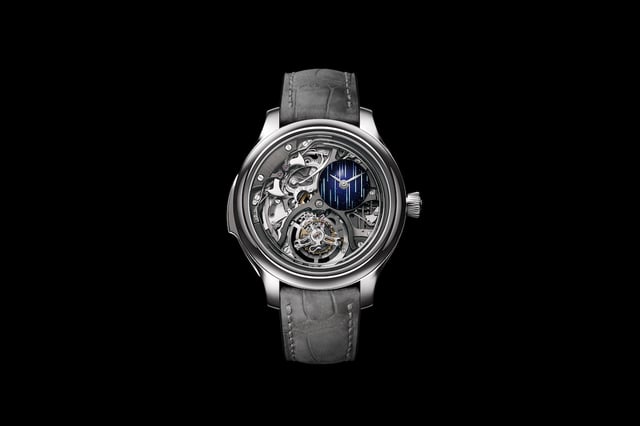 H. Moser Endeavour Cosmic Rain full watch — 40mm titanium case showing dial-side minute repeater between 9 and 11 o'clock, flying tourbillon at 6