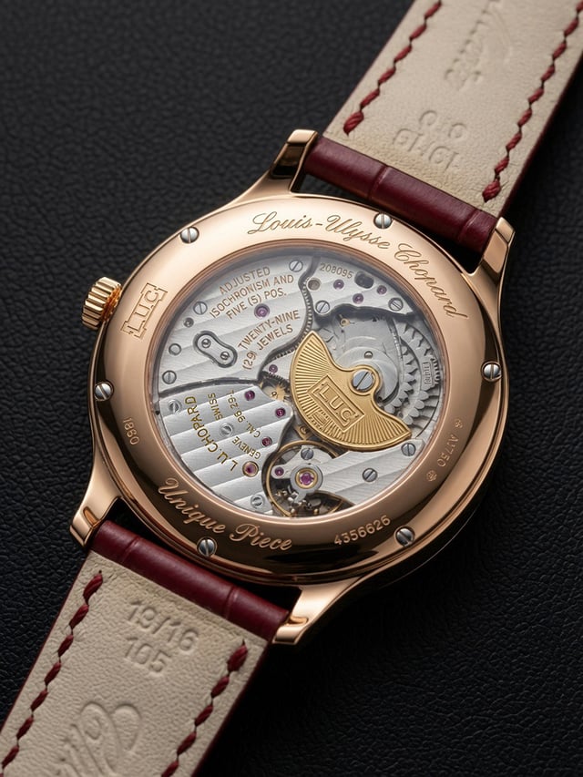 Chopard L.U.C Essence of Shunga caseback — L.U.C 96.29-L automatic manufacture movement with micro-rotor visible through sapphire display crystal